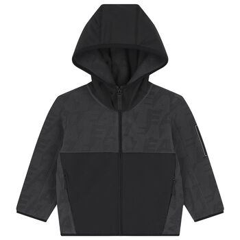 Boys Grey & Black Logo Hooded Zip Up Top