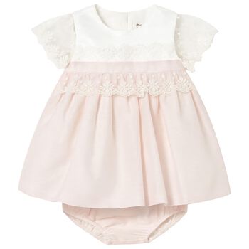 Baby Girls White & Pink Lace Dress Set