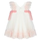 Younger Girls White & Pink Tulle Lace Dress, 1, hi-res