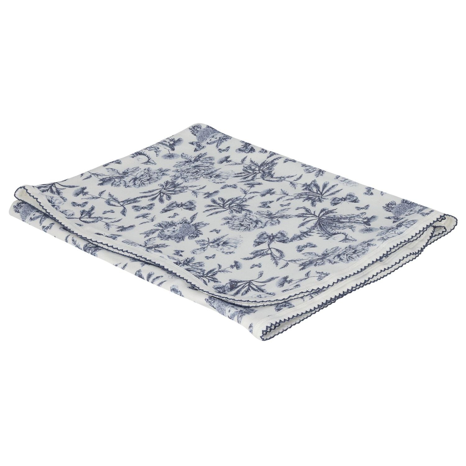 Baby Boys Ivory & Navy Blue Toile De Jouy Blanket, 1, hi-res