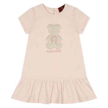 Younger Girls Pink Faux Fur Teddy Bear Dress