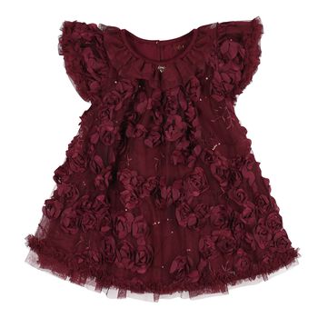 Baby Girls Burgundy 3D Flower & Sequin Ivy Dress