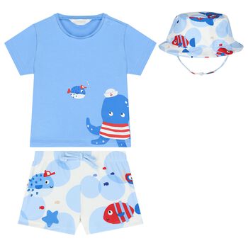 Baby Boys Blue & White Octopus Swim Shorts Set