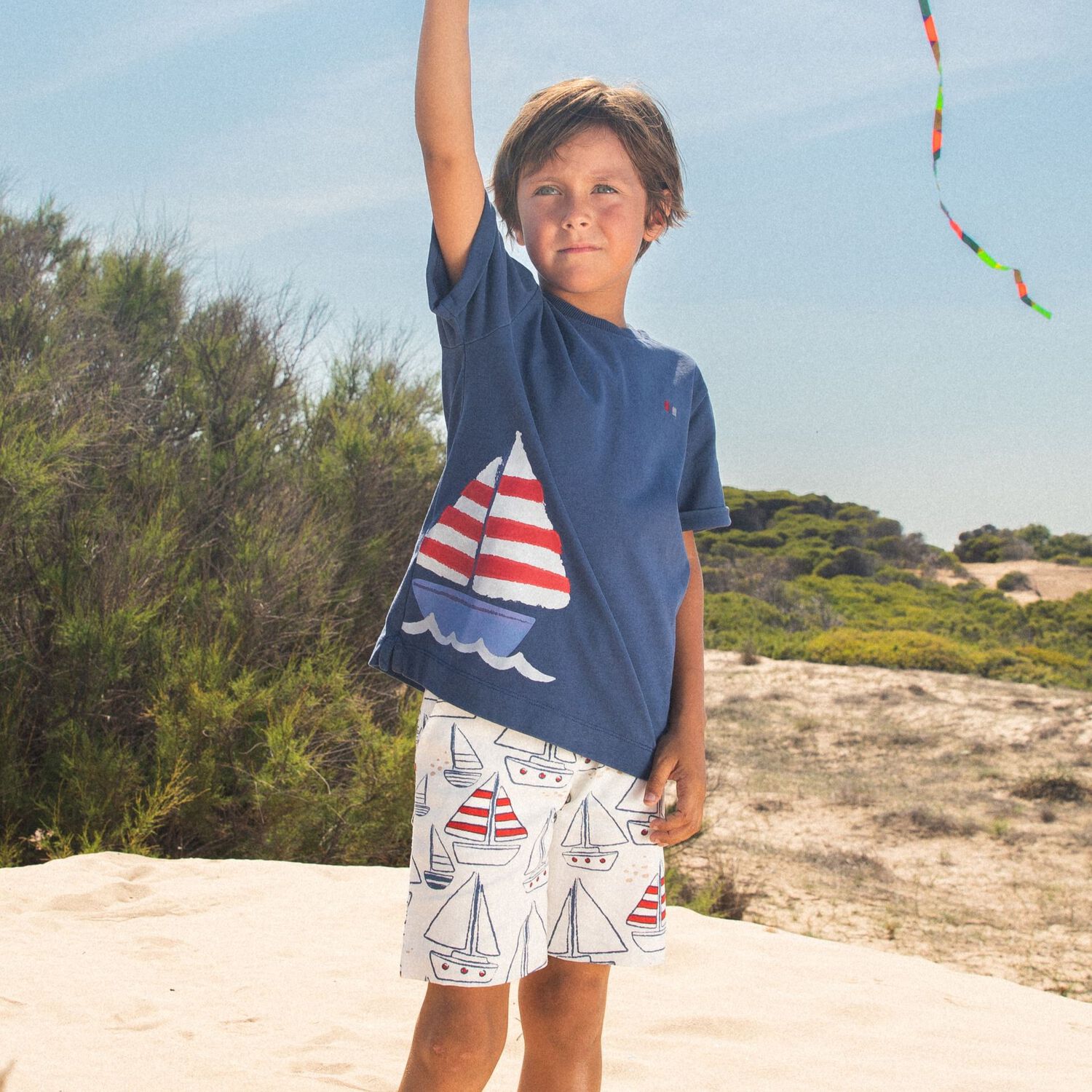 Boys Navy Blue Saill Boat T-Shirt, 1, hi-res