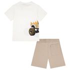 Boys White & Beige Shorts Set, 4, hi-res