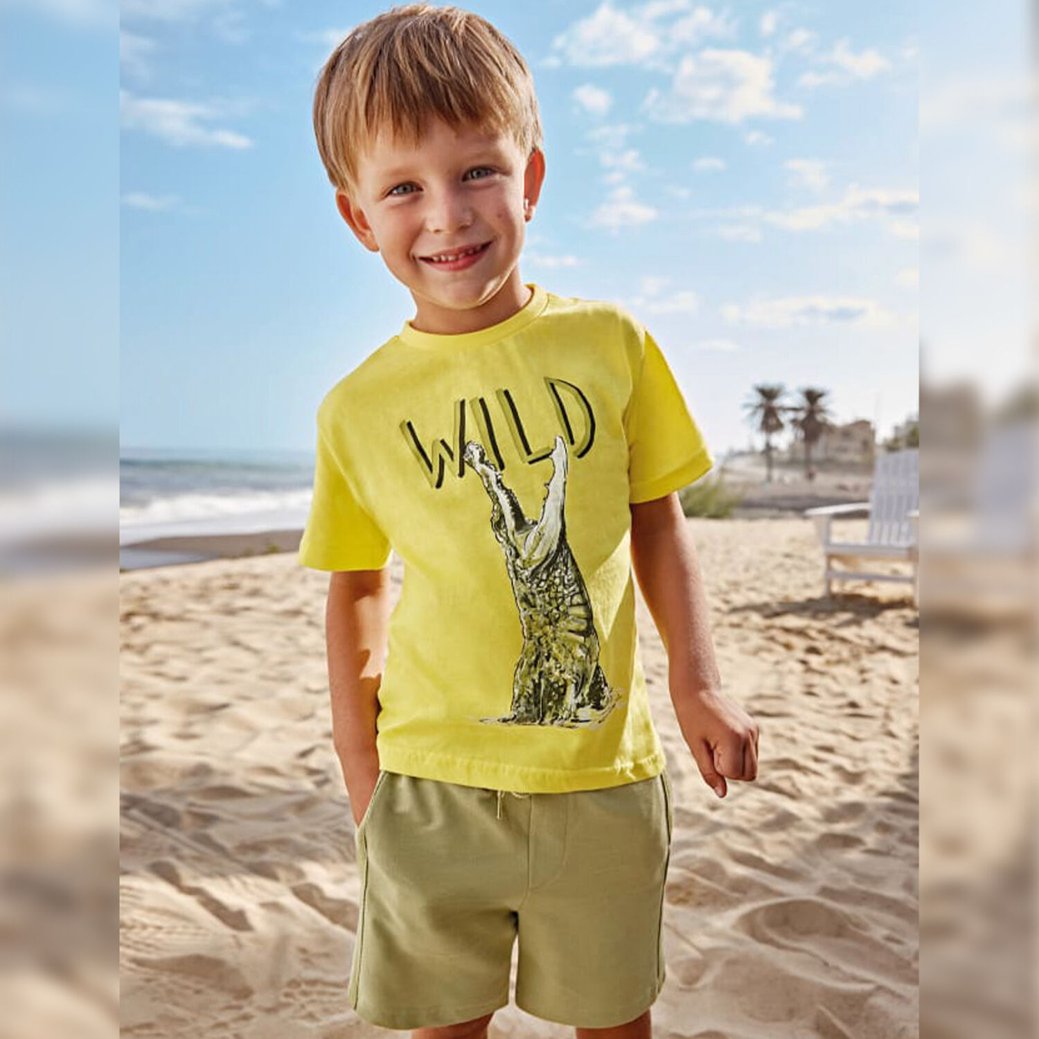 Boys Yellow & Green Crocodile Shorts Set, 2, hi-res