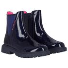 Girls Navy Blue Faux Leather Boots , 1, hi-res