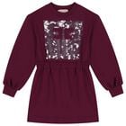 Girls Burgundy Embellished Logo Dress, 3, hi-res