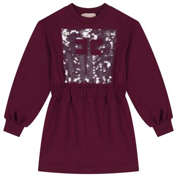 Girls Burgundy Embellished Logo Dress