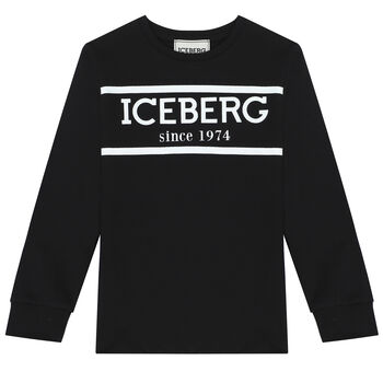 Boys Black Logo Long Sleeve Top