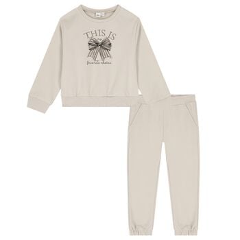 Girls Beige Bow Tracksuit