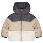 Boys Grey & Beige Padded Puffer Jacket, 1, hi-res