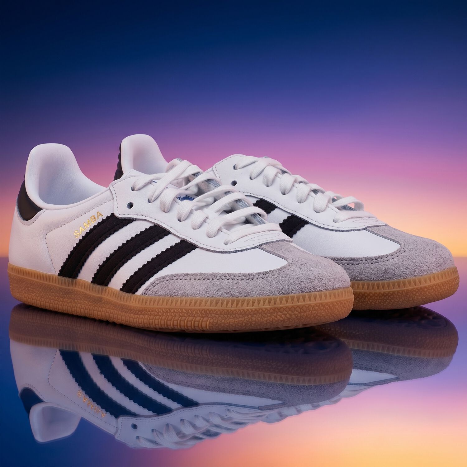 White & Brown Logo Samba Trainers, 1, hi-res