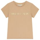 Girls Beige Logo T-Shirt, 3, hi-res