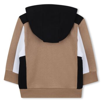 Younger Boys Beige, White & Black Hooded Zip Up Top