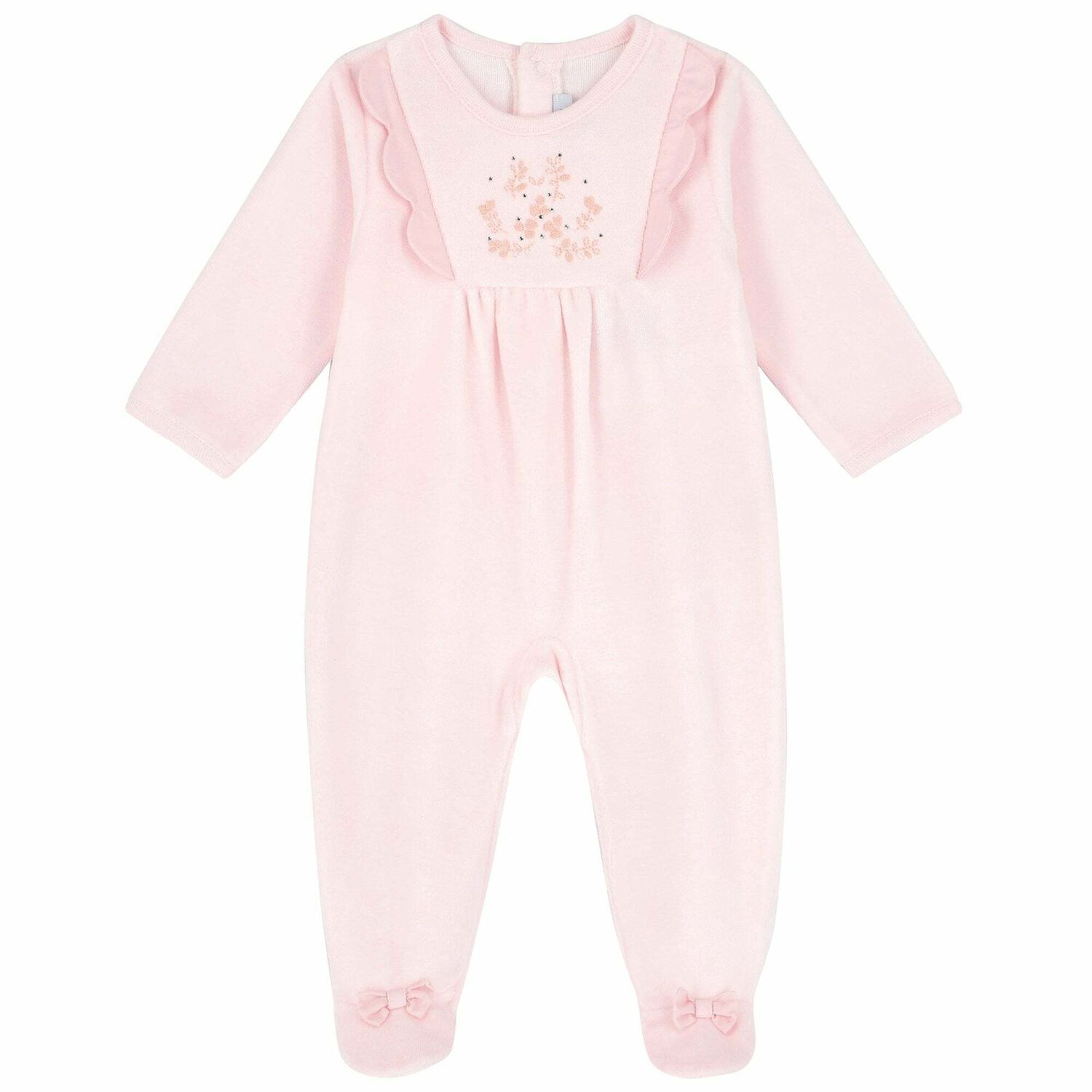 Baby Girls Pink Velour Babygrow, 1, hi-res image number null
