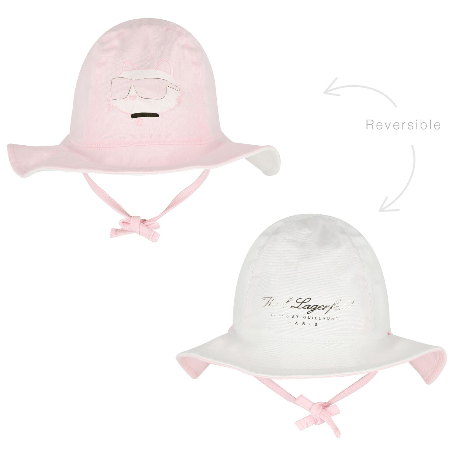 Baby Girls Pink & White Logo Reversible Logo Hat, 1, hi-res