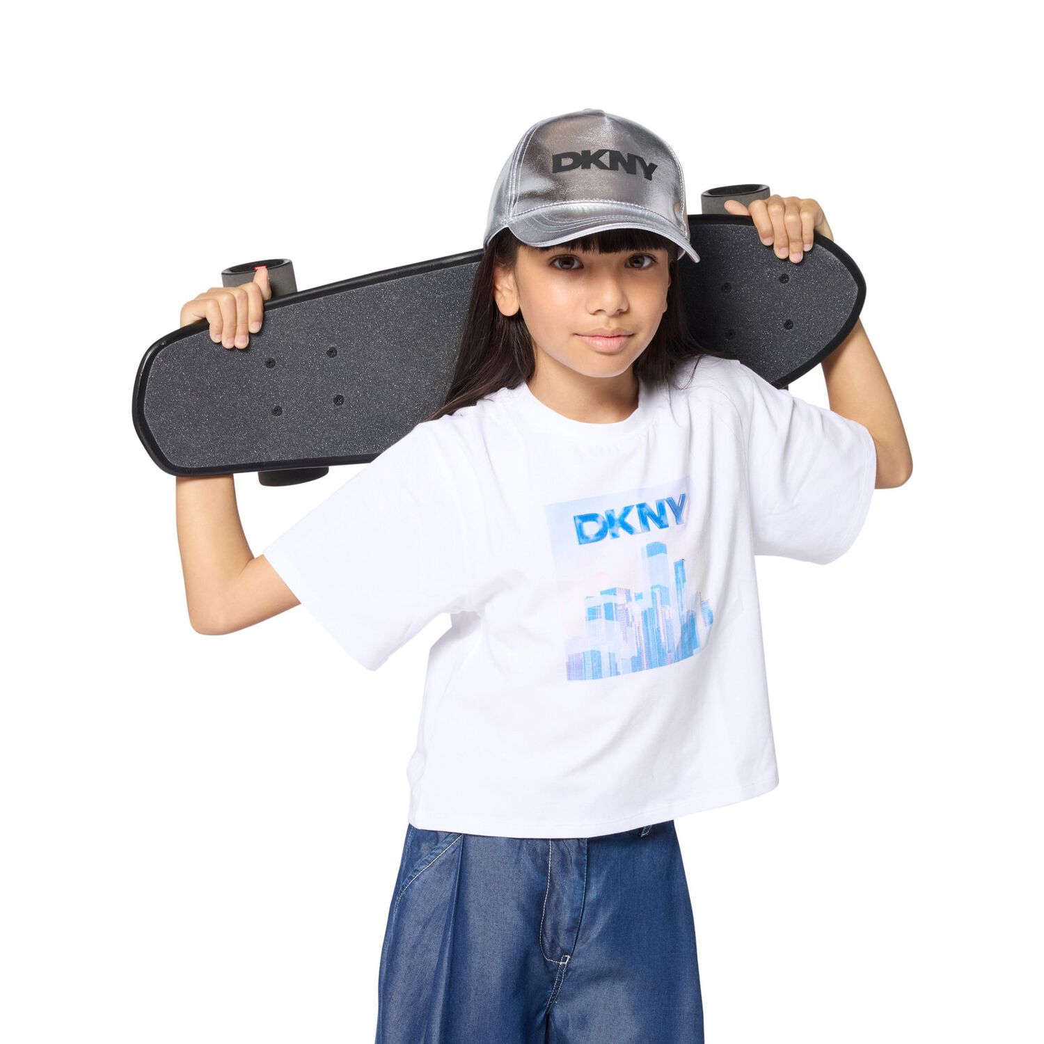 تيشيرت بنات بالشعار باللون الابيض , 1, hi-res