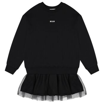 Girls Black Logo Sweatshirt Tulle Dress