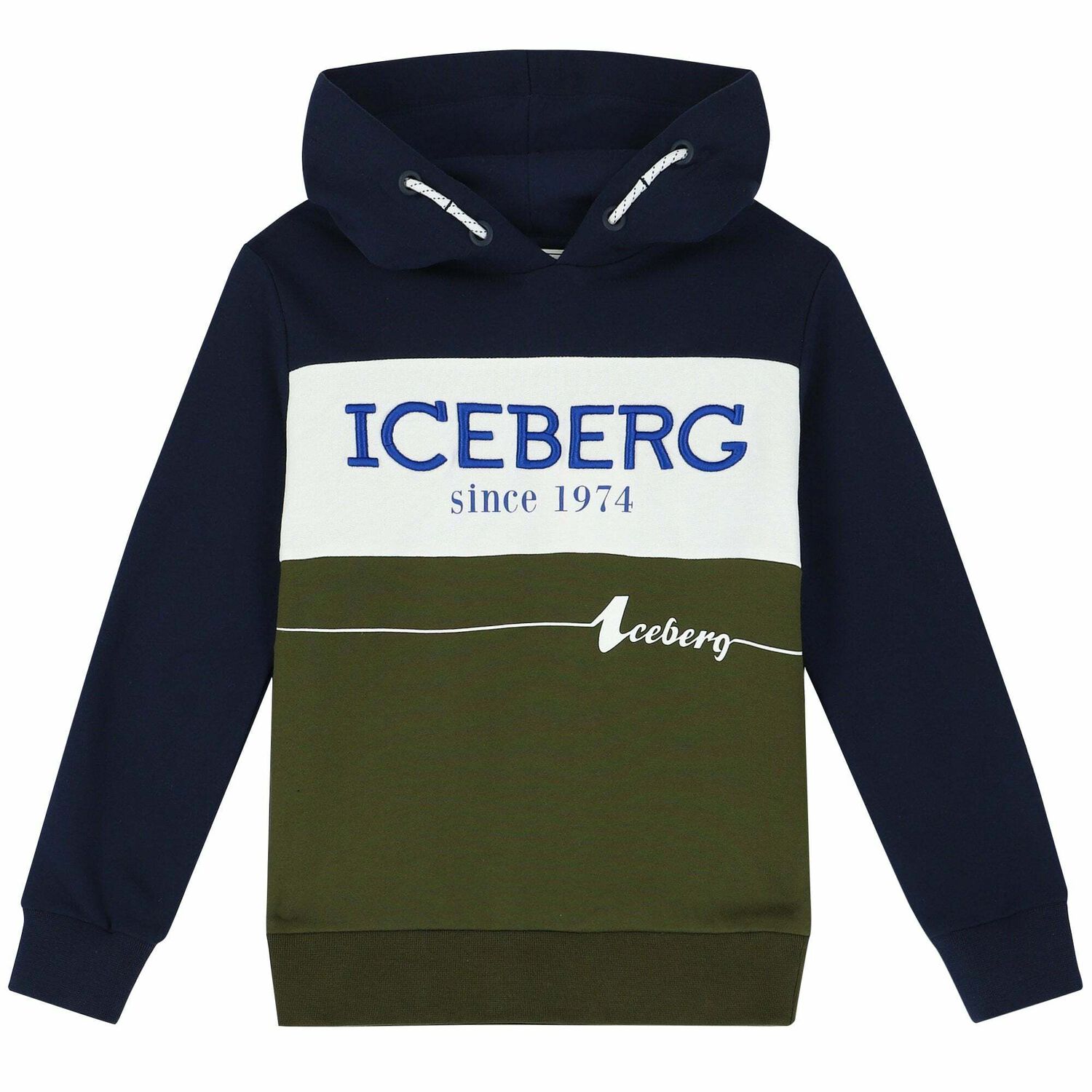 Boys Navy, White & Khaki Logo Hooded Top, 1, hi-res image number null