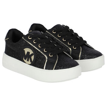 Girls Black & Gold Logo Trainers
