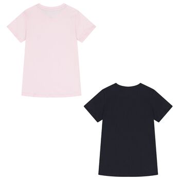 Girls Pink & Navy Blue Cotton Logo T-Shirts ( 2-Pack )