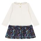 Younger Girls Ivory Logo Dress, 1, hi-res