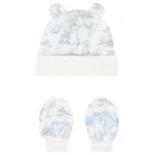 Baby Boys White & Blue Africa Hat & Mittens Set, 1, hi-res