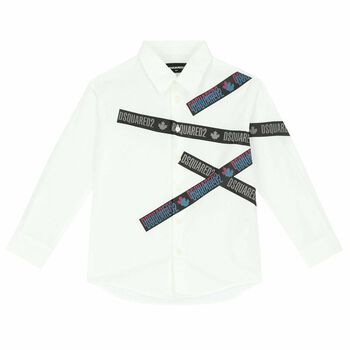 Boys White Logo Print Shirt