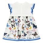 Younger Girls White & Blue Poplin Butterfly Print Dress, 1, hi-res