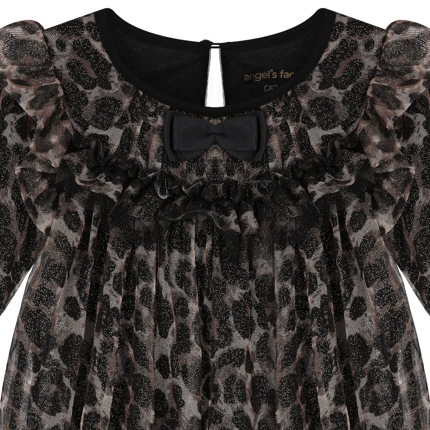 فستان تول باللون أسود بنقشة جلد النمر للبنات , 2, hi-res