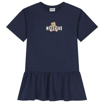Girls Navy Blue Teddy Bear Logo Dress