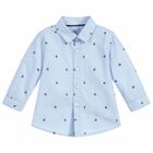 Younger Boys Blue Printed Shirt, 1, hi-res