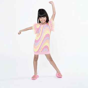 Girls Pink Sequin & Tulle Dress