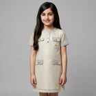 Girls Ivory & Gold Logo Dress, 1, hi-res