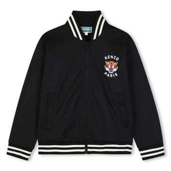 Boys Black Tiger Logo Zip Up Top