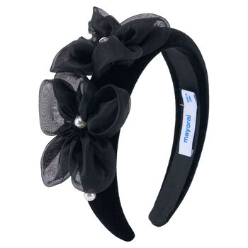 Girls Black Pearl Velvet Headband