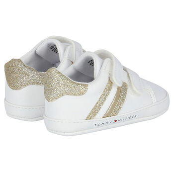 Baby Girls White & Gold Logo Pre Walker Shoes