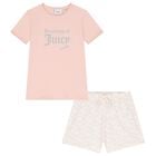 Girls Pink & Ivory Glittery Logo Shorts Set, 1, hi-res