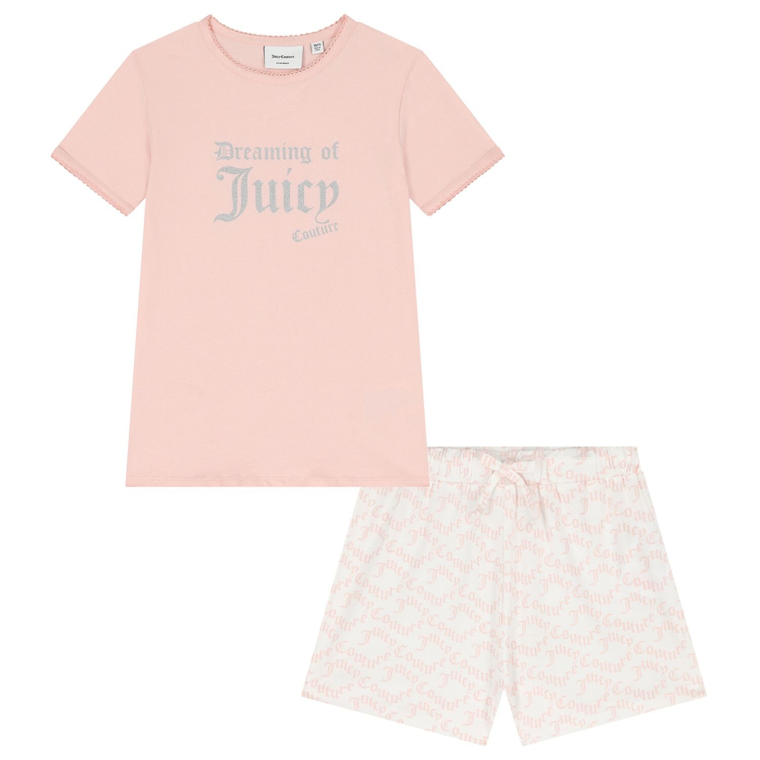 Girls Pink & Ivory Glittery Logo Shorts Set, 1, hi-res