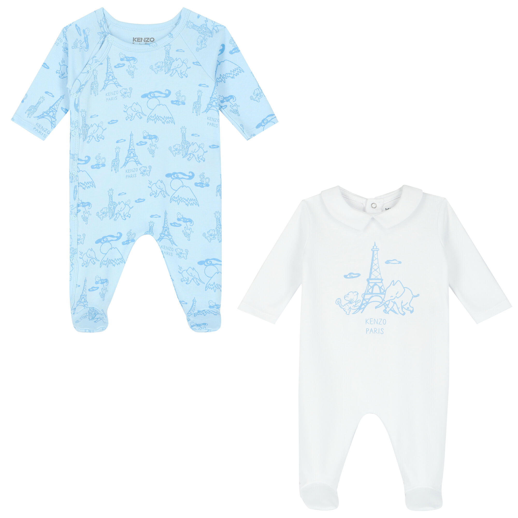 KENZO KIDS Boys Blue White Logo Babygrows 2 Pack Junior
