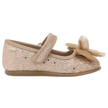 Younger Girls Gold Bow Shoes