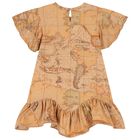 Girls Beige Geo Map Dress, 1, hi-res