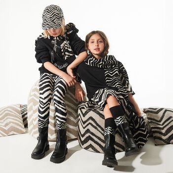 Girls Black & Ivory Logo Zig Zag Dress