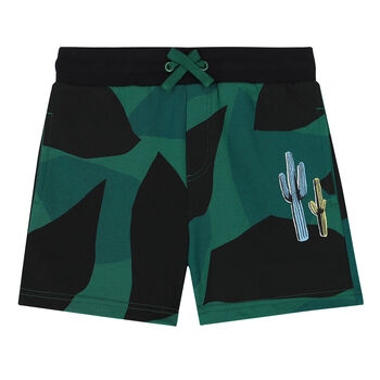 Boys Black & Green Cactus Shorts