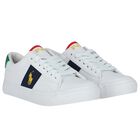 Boys White & Navy Blue Logo Trainers, 1, hi-res