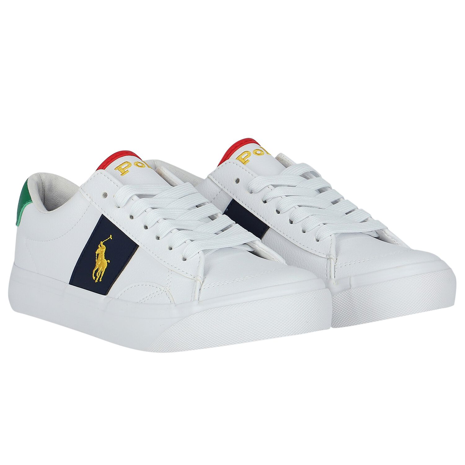 Boys White & Navy Blue Logo Trainers, 1, hi-res image number null