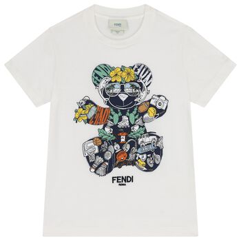 Boys White Teddy Bear Logo T-Shirt