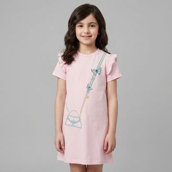 Younger Girls Pink Bag Logo Dress