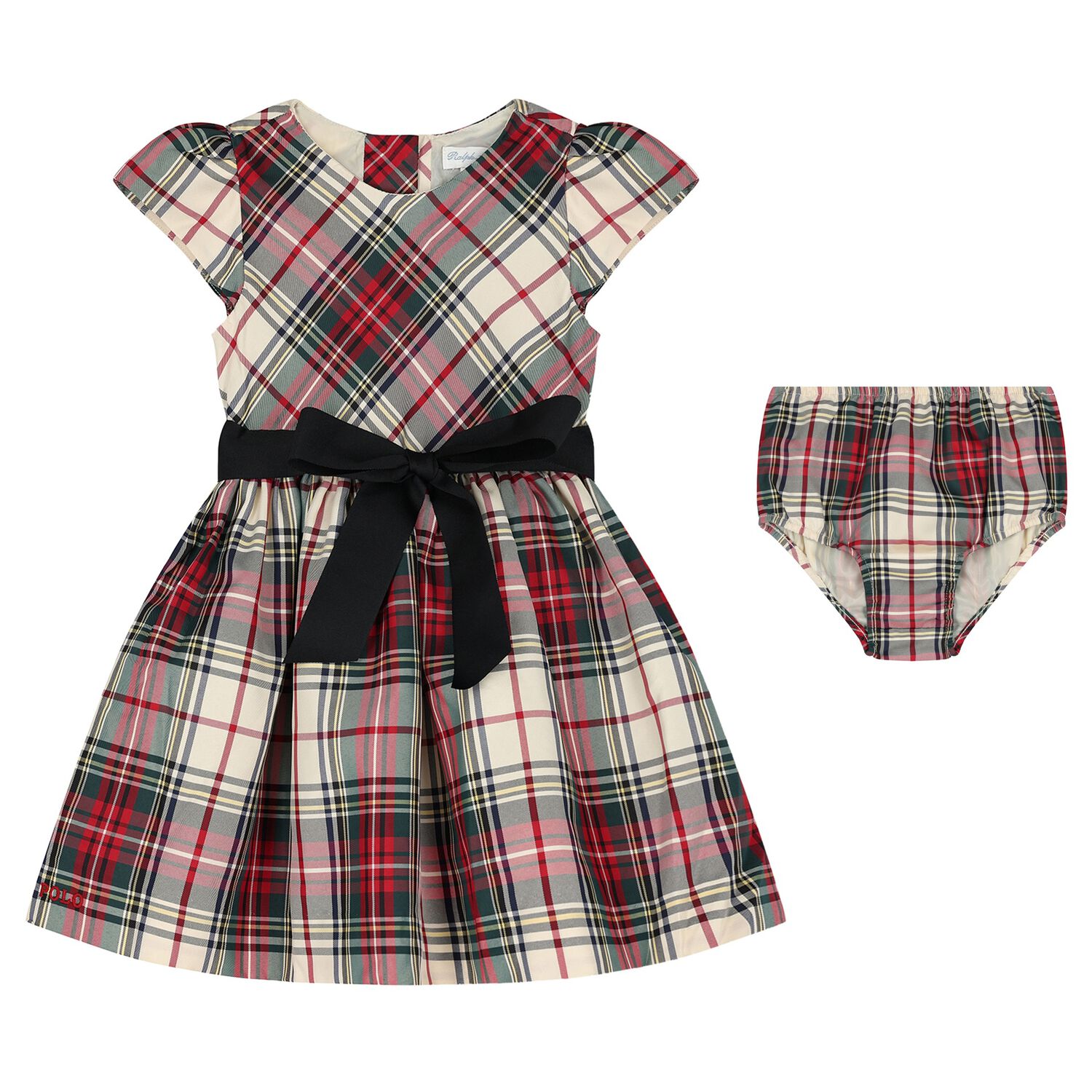 Baby Girls Ivory, Red & Green Tartan Dress Set, 1, hi-res image number null